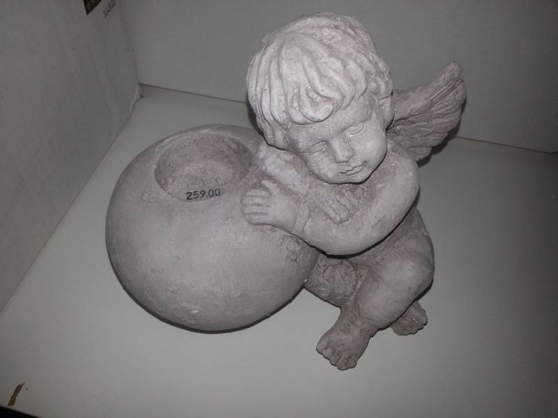 Englefigur med telysholder ball gråbrun stor