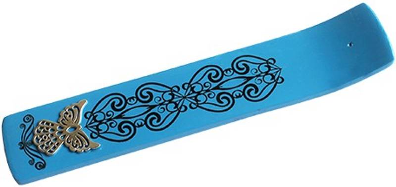 Røkelsesholder i malt tre turkis Engel - Incense stick holder wi